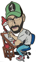 Caricatura de l'artista dibuixant a la taula